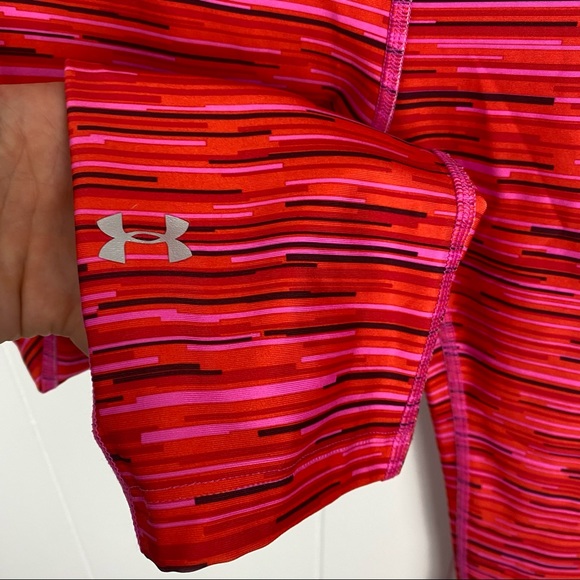 Under Armour Compression Crop Leggings Red Pink Stripe Small - Picture 2 of 6